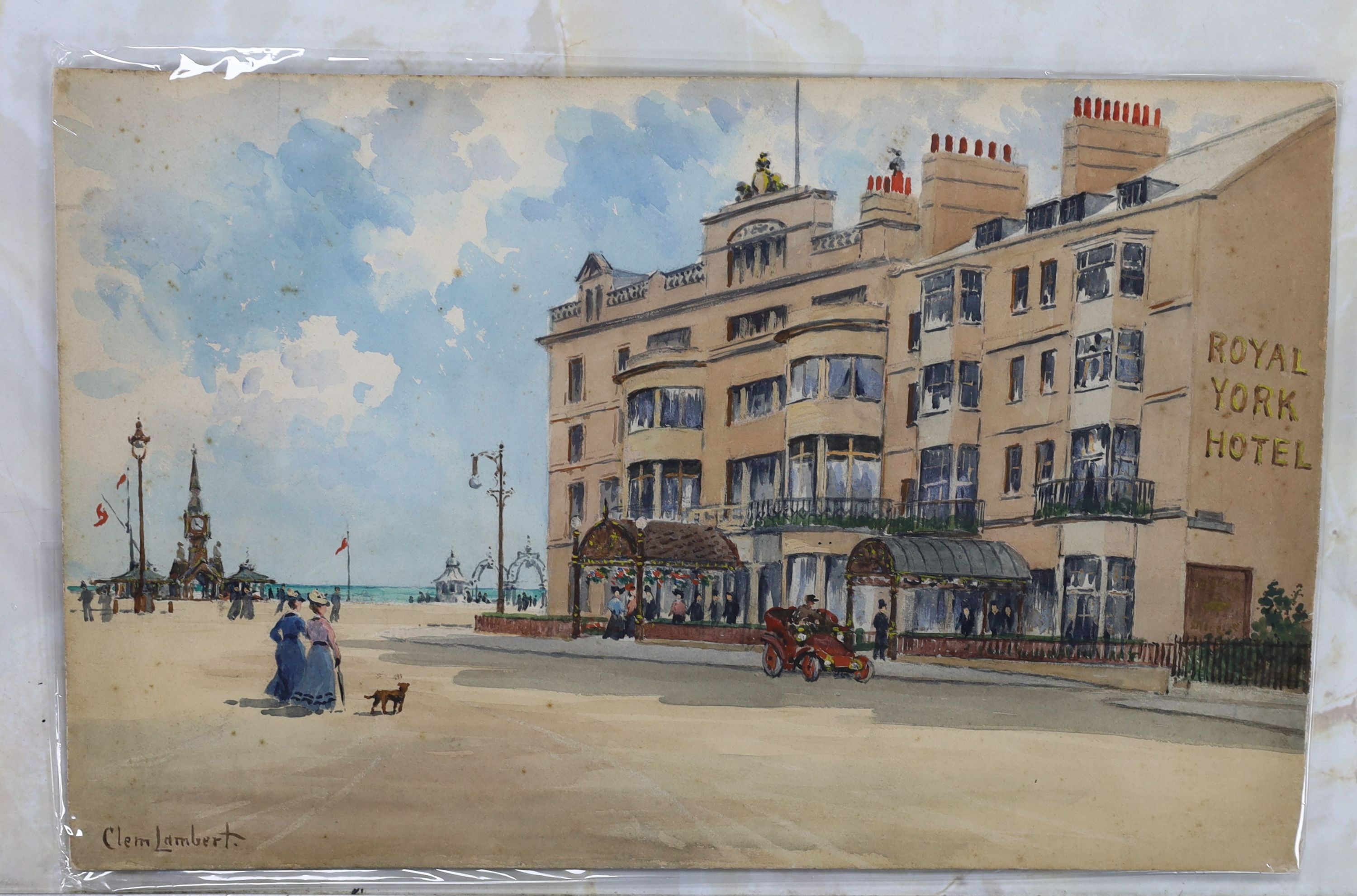 Clem Lambert (1885-1925), watercolour, 'The Royal York Hotel', Brighton, signed, 27 x42cm, unframed